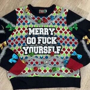 Spencer's Ugly Christmas Sweater Lights Up Tinsel Ornaments Unisex XL